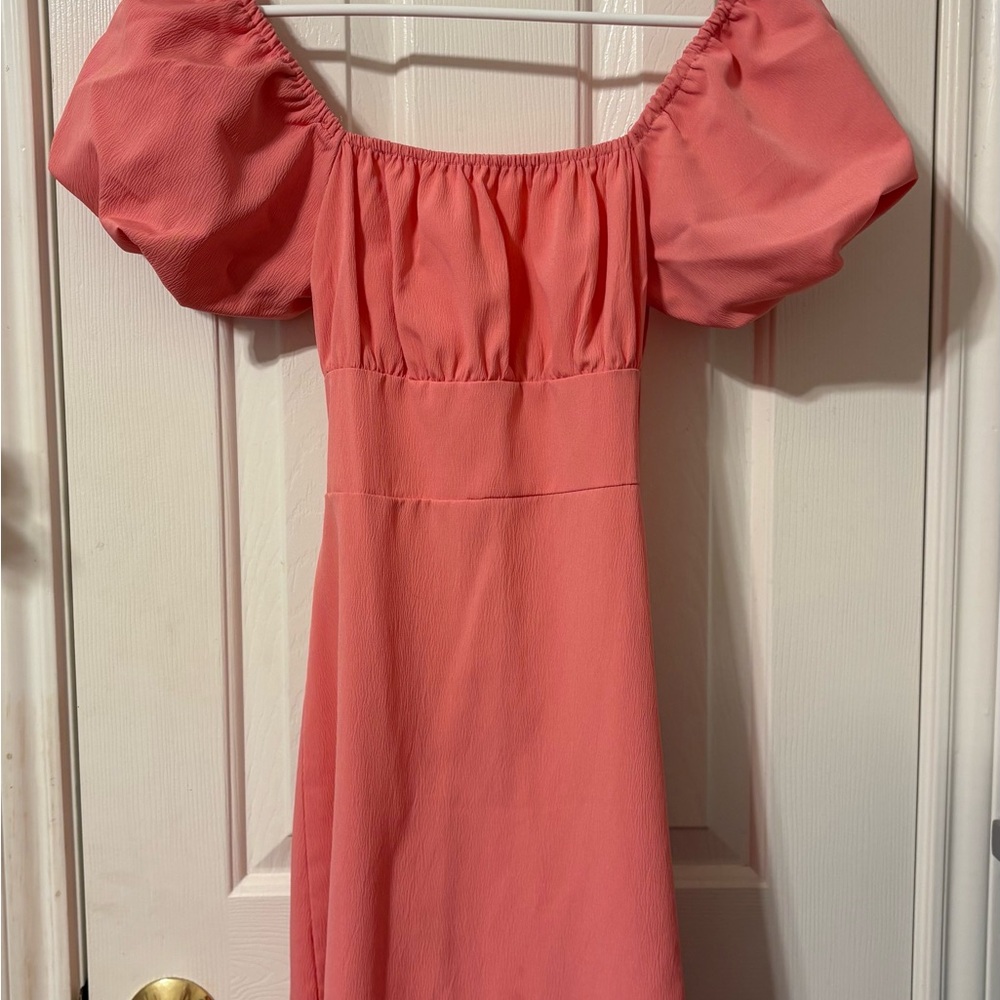 SHEIN Pink Puff Sleeve Backless Dress